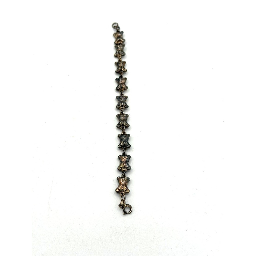 Sterling Silver 925 Teddy Bear Link Bracelet 7" 12g Figural Jewelry